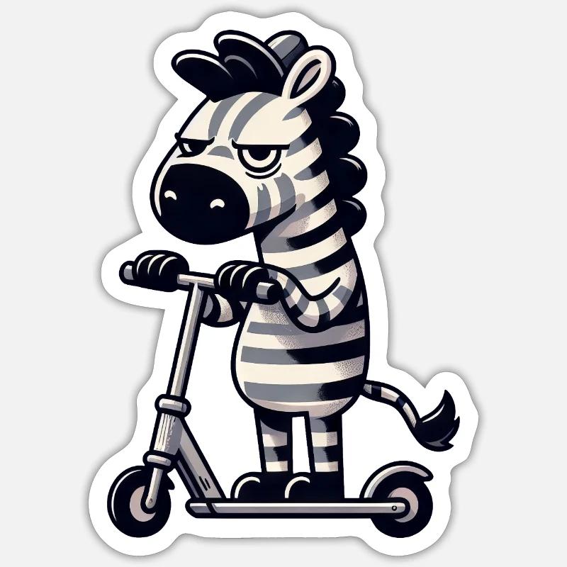 Zebra Kickroller Skurril Lustig Comic - Sticker Größe S (10 x 10 cm) - Mattweiß
