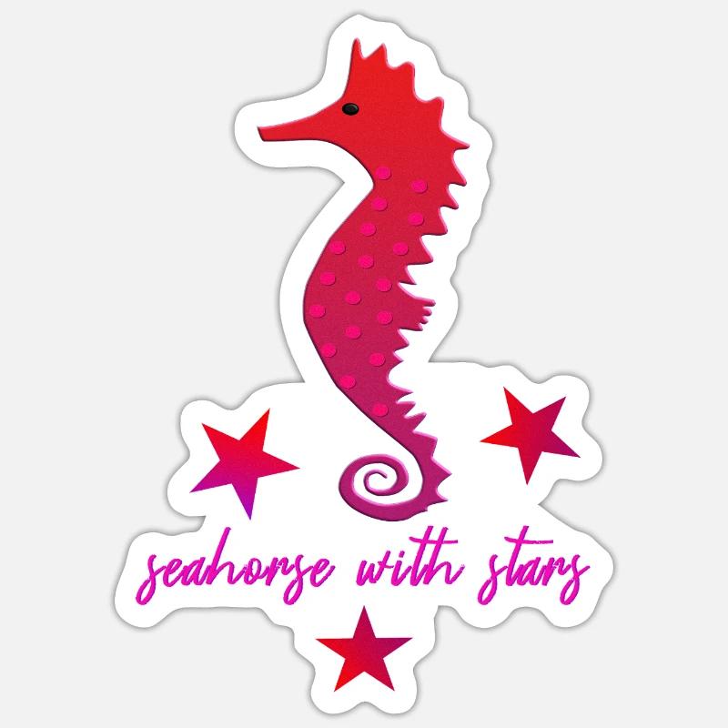 rotes Seepferdchen mit Sternchen pink - Sticker Größe S (10 x 10 cm) - Mattweiß
