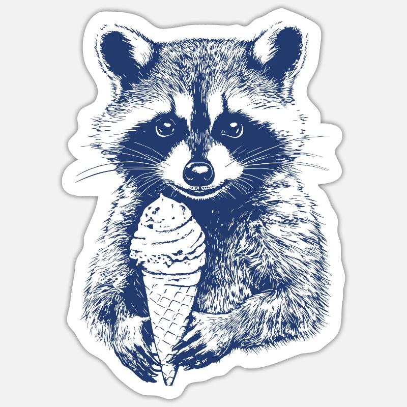 Waschbär mit Eiscreme - Sticker Größe S (10 x 10 cm) - Mattweiß