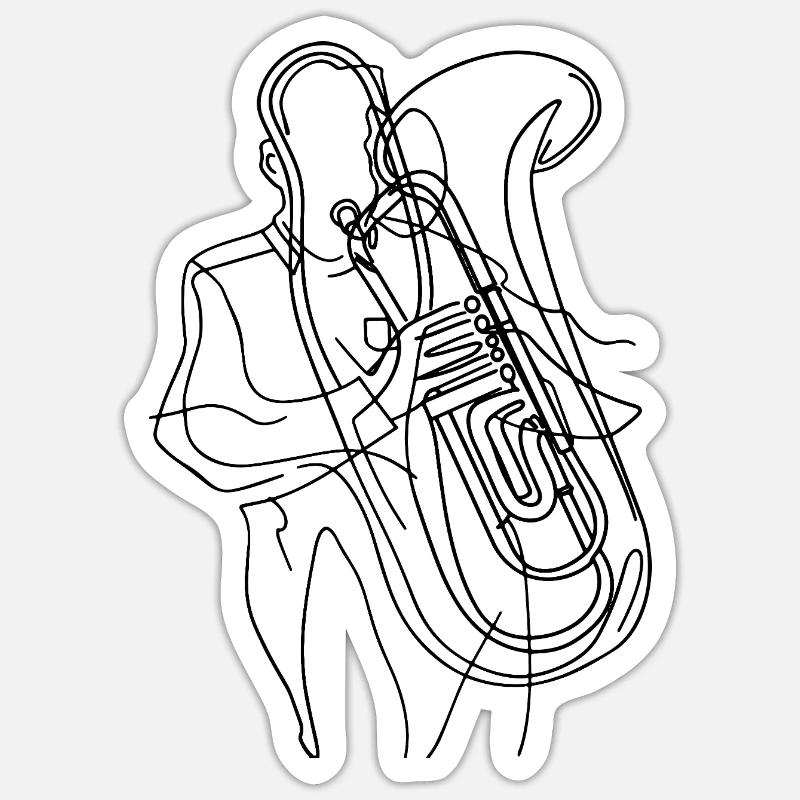 Tuba player Drawing - Sticker size S (10 x 10 cm) - white matte
