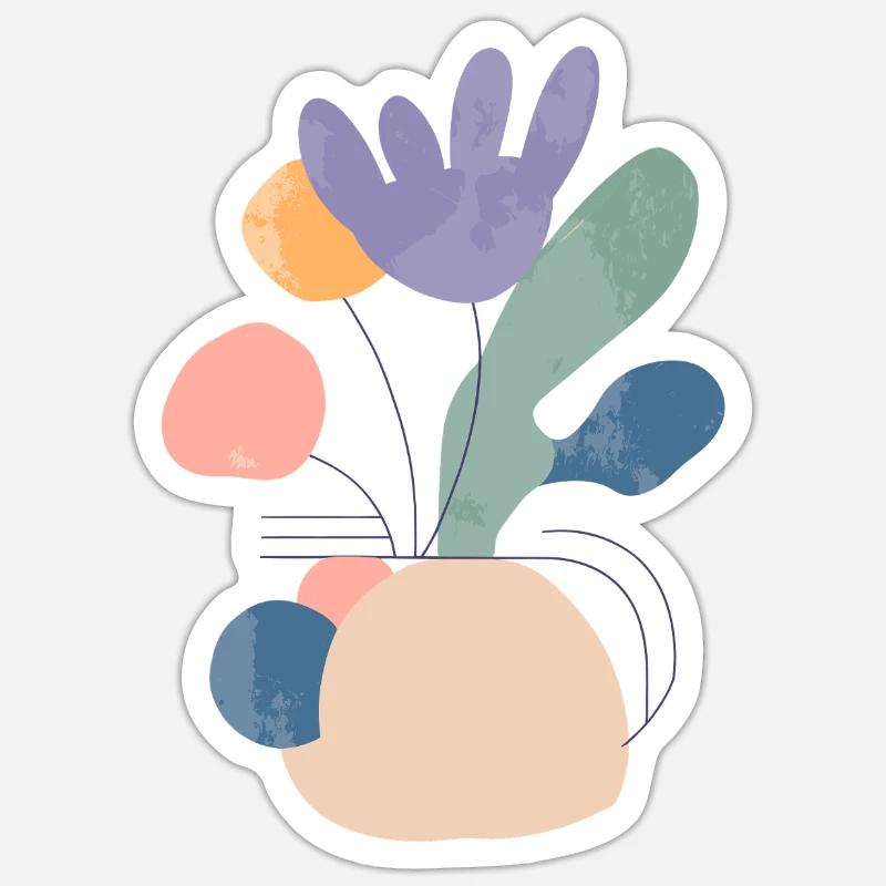 Composition florale abstraite - Moderne - Sticker taille S (10 x 10 cm) - blanc mat