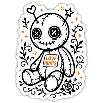 Voodoo Puppe - Love Hurts, Halloween 2025 - Sticker Größe S (10 x 10 cm) - Mattweiß - Vorne