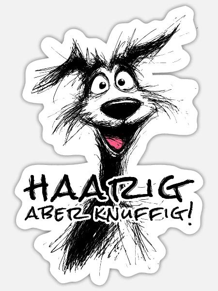 Lustige Hund Skizze –Haarig aber knuffig - Sticker Größe S (10 x 10 cm) - Mattweiß