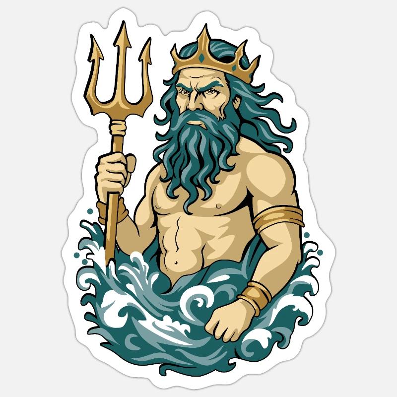 Poseidon - Sticker Größe S (10 x 10 cm) - Mattweiß