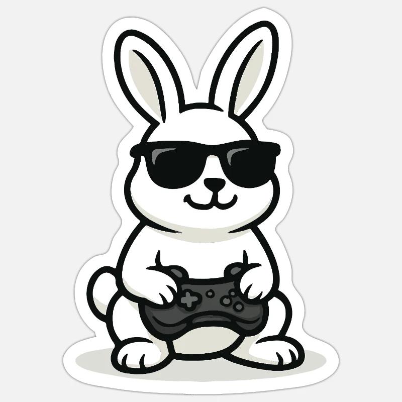 Cool Gaming Bunny - Sticker Größe S (10 x 10 cm) - Mattweiß