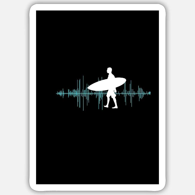Surfer silhouette with sound wave layout - Sticker size S (10 x 10 cm) - white matte