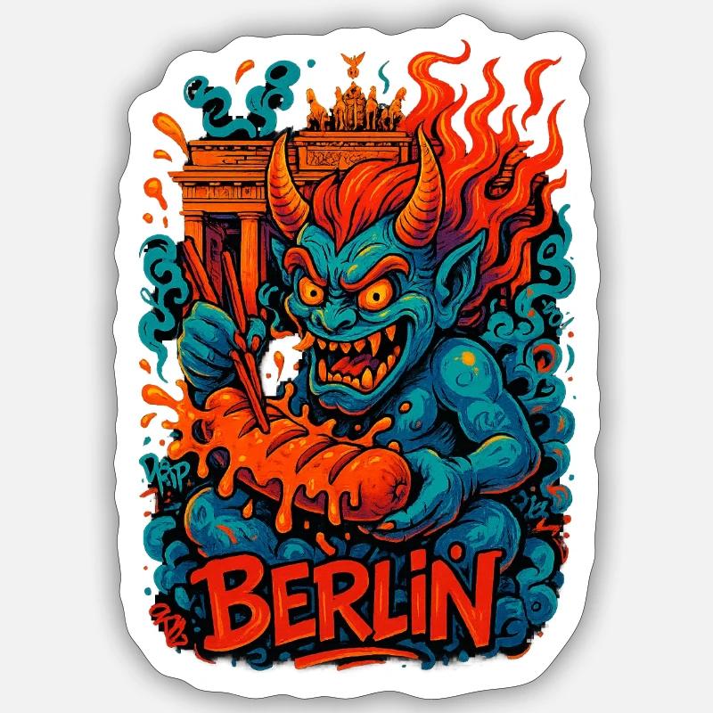 Berlin Oni – Currywurst Chaos - Sticker size S (10 x 10 cm) - white matte