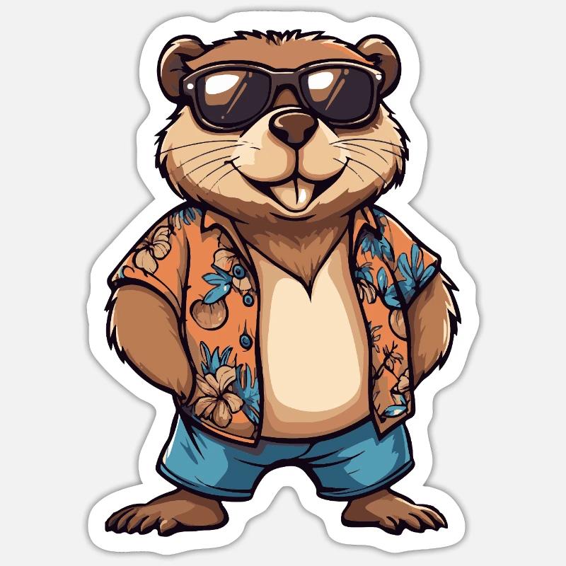 Biber Comic Urlaub - Sticker Größe S (10 x 10 cm) - Mattweiß