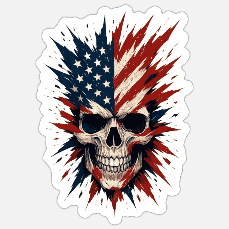 Crâne avec drapeau américain - Sticker taille S (10 x 10 cm) - blanc mat