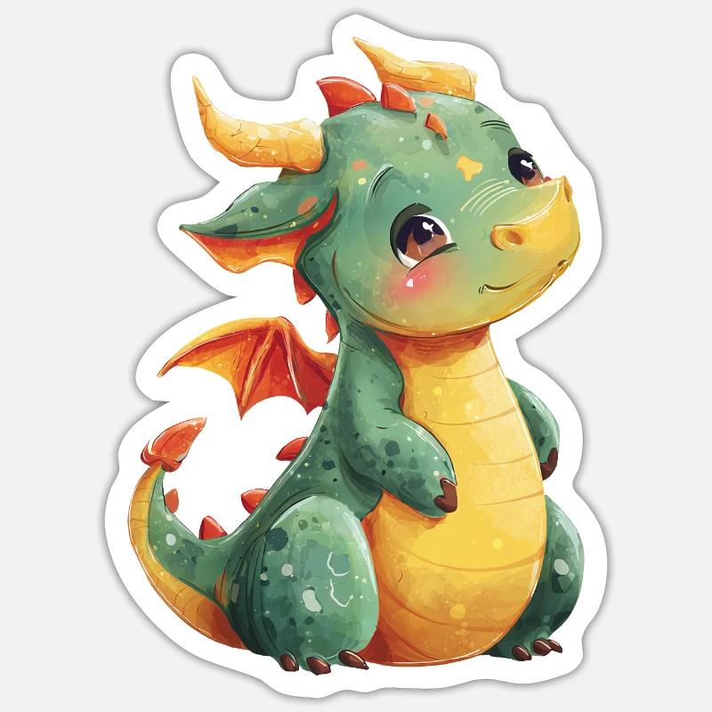 Mignon bébé dragon Sticker taille S (10 x 10 cm)
