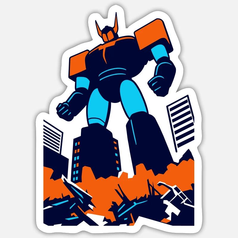 Mecha géant à Tokyo - Sticker taille S (10 x 10 cm) - blanc mat