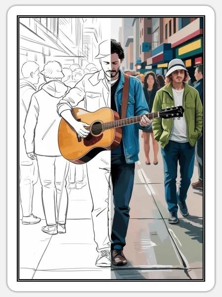 Straßenmusiker im urbanen Stil - Sticker Größe S (10 x 10 cm) - Mattweiß
