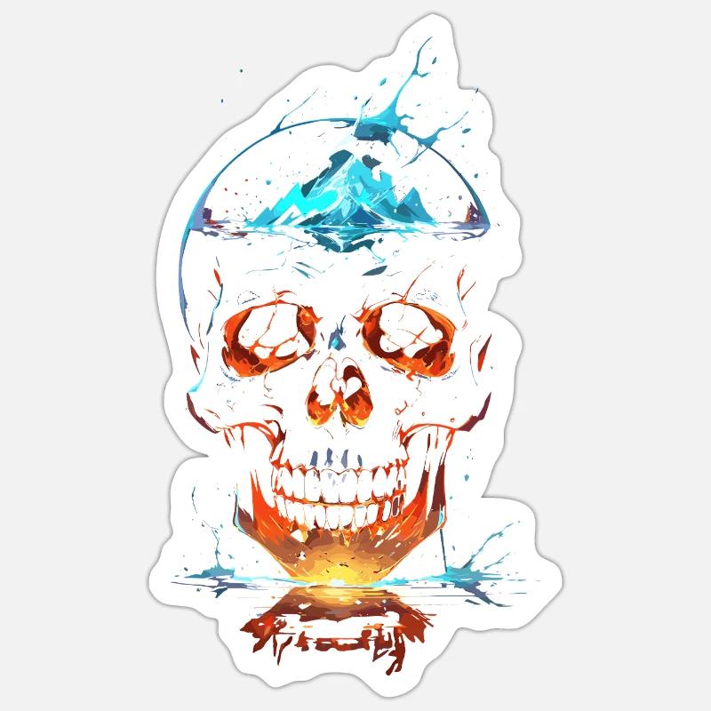 Crâne de Feu et Glace Éclatant - Sticker taille S (10 x 10 cm) - blanc mat