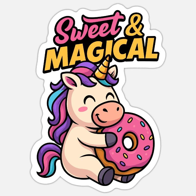 Süßes Einhorn mit Donut - Sticker Größe S (10 x 10 cm) - Mattweiß