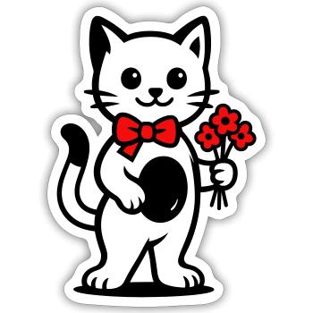 Kawaii cat lover with red ribbon - Sticker size S (10 x 10 cm) - white matte - Front