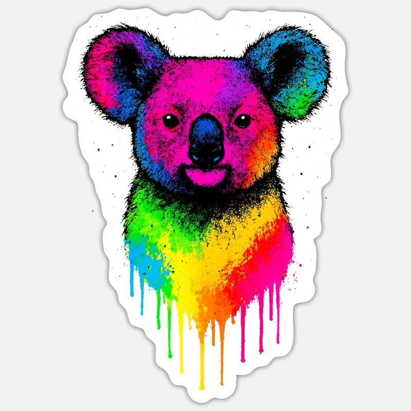 Rainbow Koala Neon Splatter - Sticker size S (10 x 10 cm) - white matte