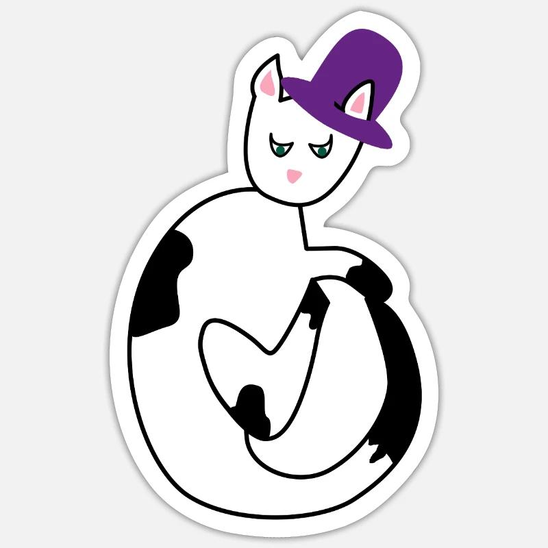 Chat avec chapeau Abstraction - Sticker taille S (10 x 10 cm) - blanc mat