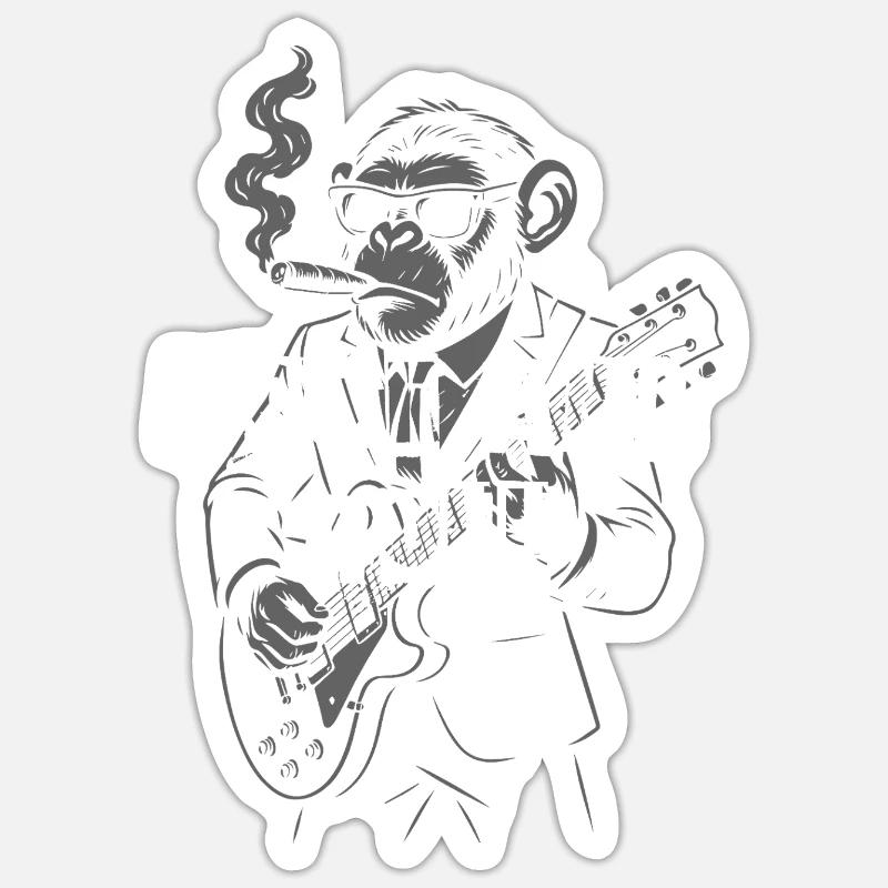 Guitariste Rock and Roll Monkey - Sticker taille S (10 x 10 cm) - blanc mat