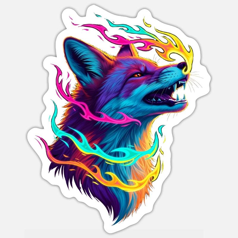 Neon Wolf Flame Spell Sticker size S (10 x 10 cm)