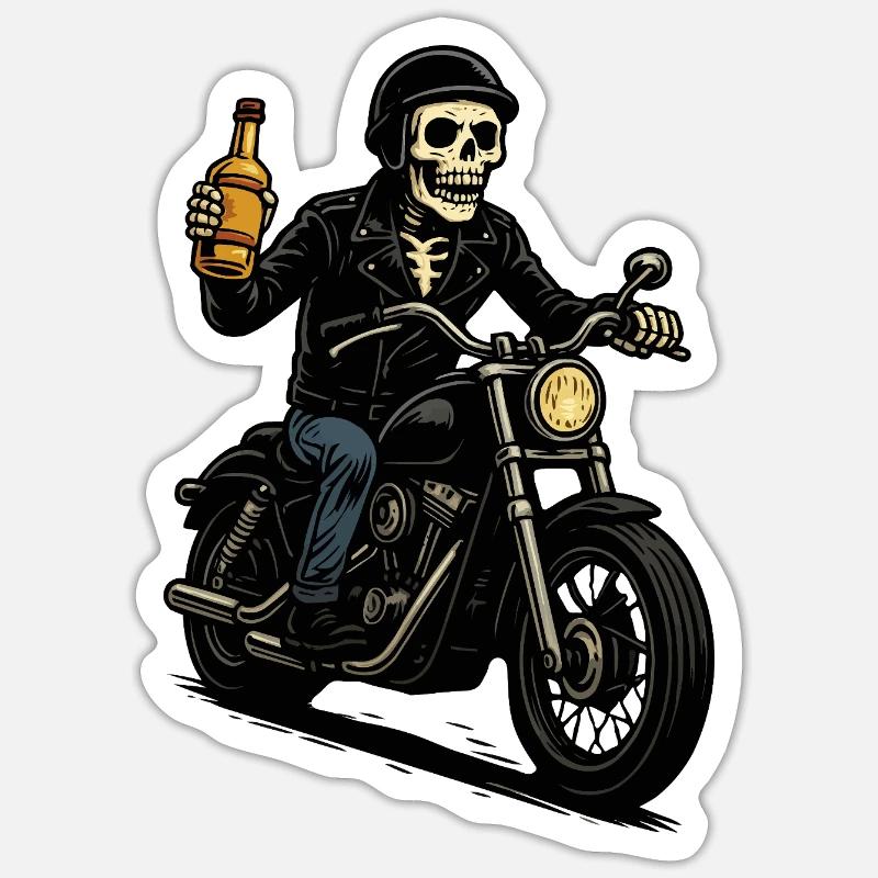 Skeleton Biker with Bottle - Sticker size S (10 x 10 cm) - white matte