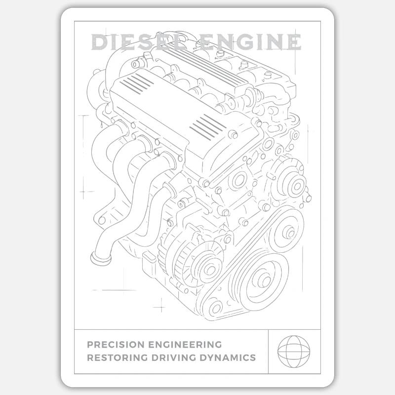 Plan de moteur diesel - Sticker taille S (10 x 10 cm) - blanc mat