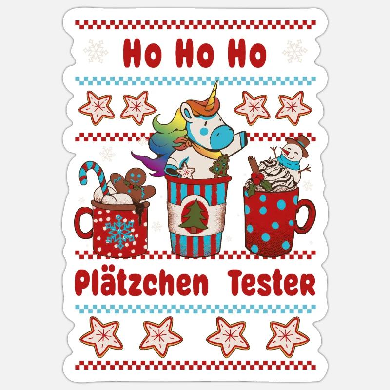 Hohoho Plätzchentester Einhorn Weihnachten Advent - Sticker Größe S (10 x 10 cm) - Mattweiß