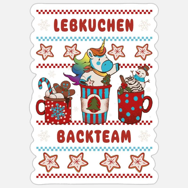 Lebkuchen Backteam Einhorn Weihnachten backen - Sticker Größe S (10 x 10 cm) - Mattweiß
