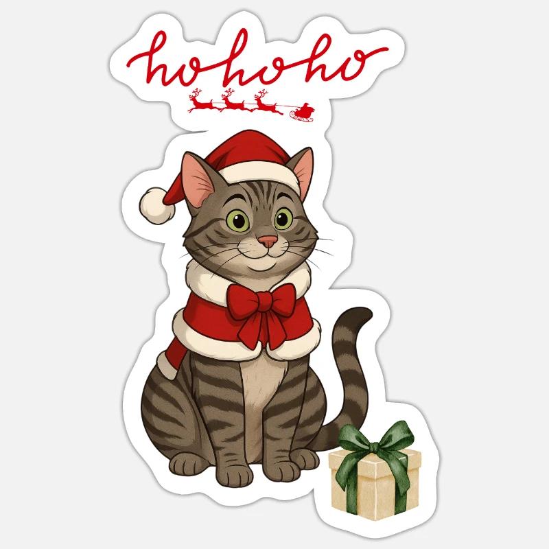 HoHoho, chat gris Sticker taille S (10 x 10 cm)