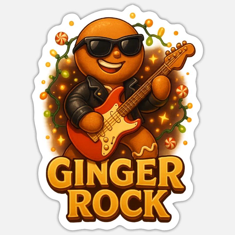 Lebkuchen mit Gitarre Rock n Roll - Sticker Größe S (10 x 10 cm) - Mattweiß