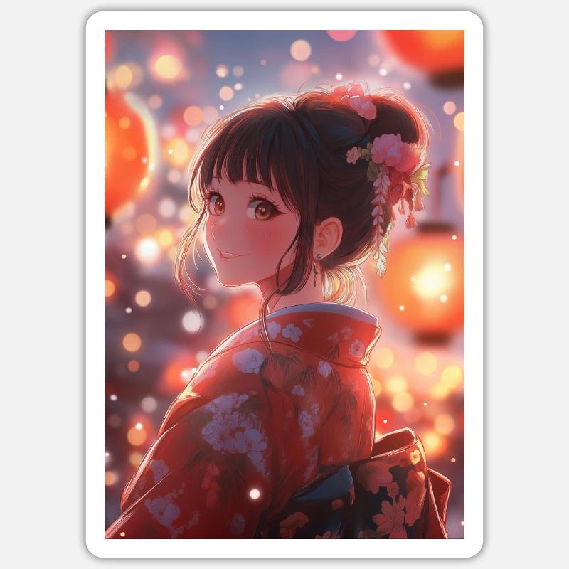 Kimono Blooming Bright Lanterns - Sticker size S (10 x 10 cm) - white matte