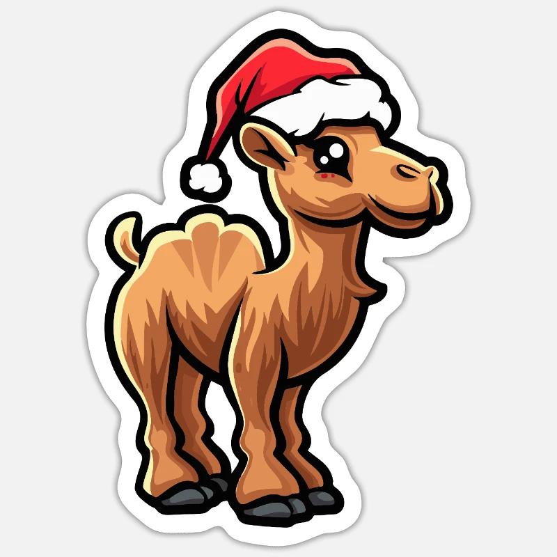 Noël à dos de chameau - Sticker taille S (10 x 10 cm) - blanc mat