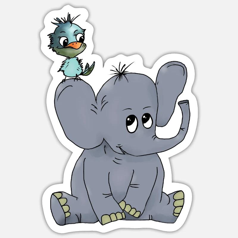 Elefant_mit_Vogel - Sticker Größe S (10 x 10 cm) - Mattweiß