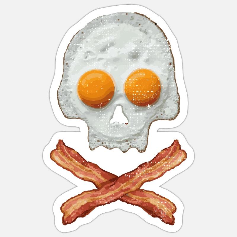 Fried Egg Skull with Bacon Cross - Sticker size S (10 x 10 cm) - white matte
