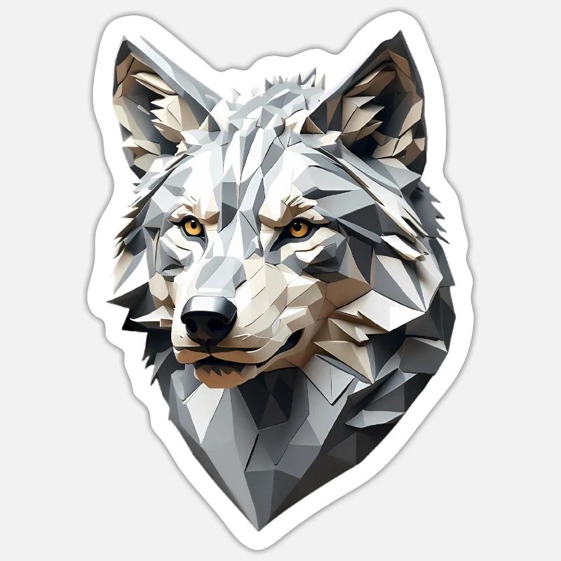 Wolf Head LowPoly Geometric - Sticker taille S (10 x 10 cm) - blanc mat