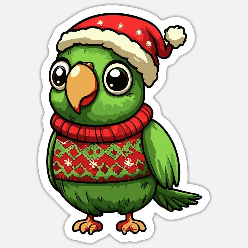 Noël de Perroquet - Sticker taille S (10 x 10 cm) - blanc mat