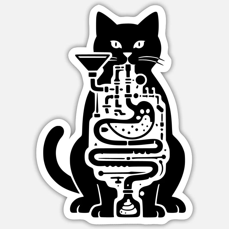 Digestion du chat - Sticker taille S (10 x 10 cm) - blanc mat