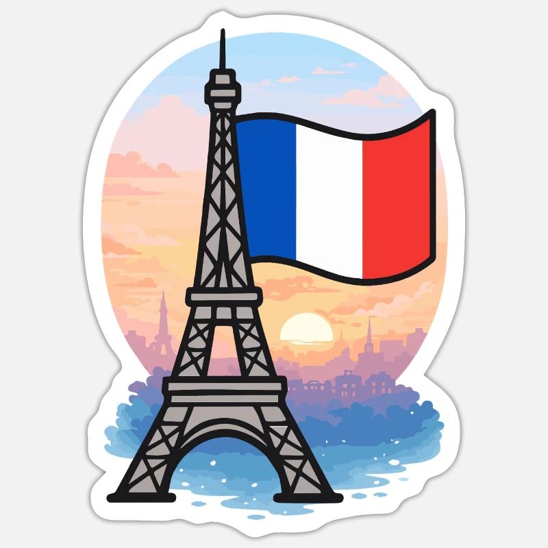Tour Eiffel Paris Drapeau français - Sticker taille S (10 x 10 cm) - blanc mat