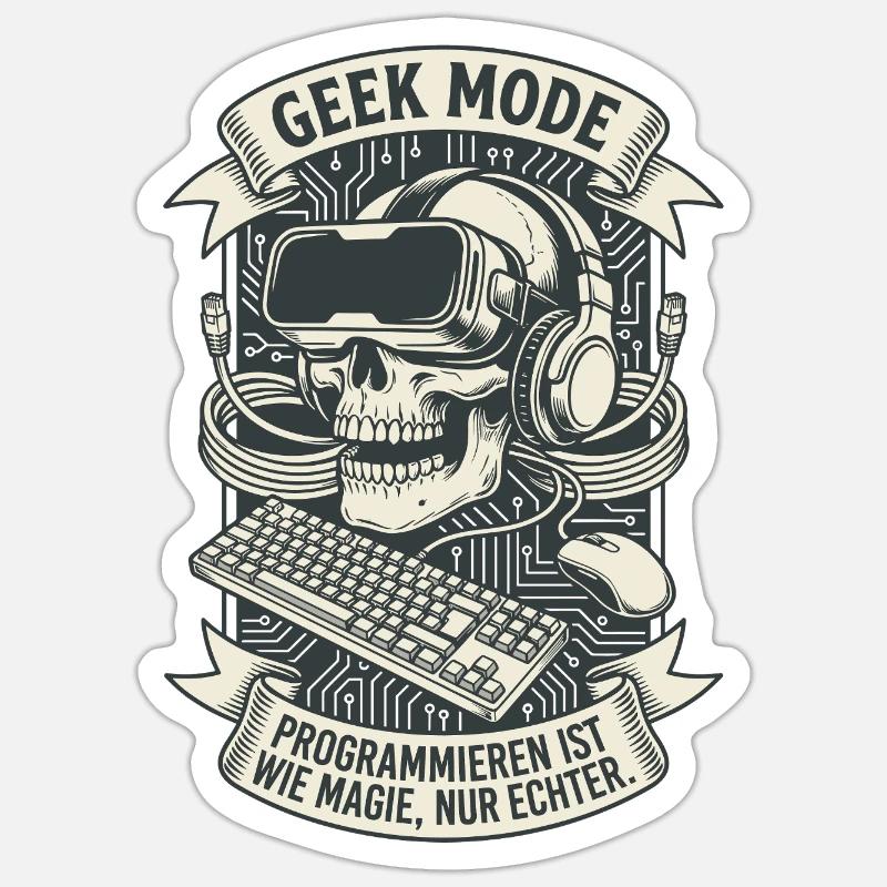 Codage de mode geek Crâne magique Sticker taille S (10 x 10 cm)