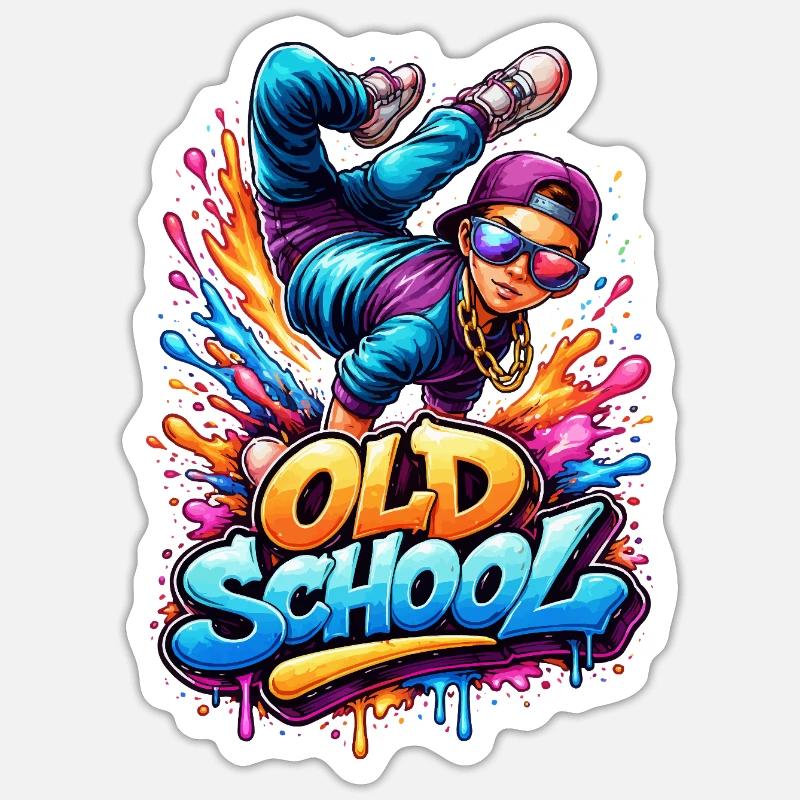 Old School Breakdance Graffiti - Sticker taille S (10 x 10 cm) - blanc mat