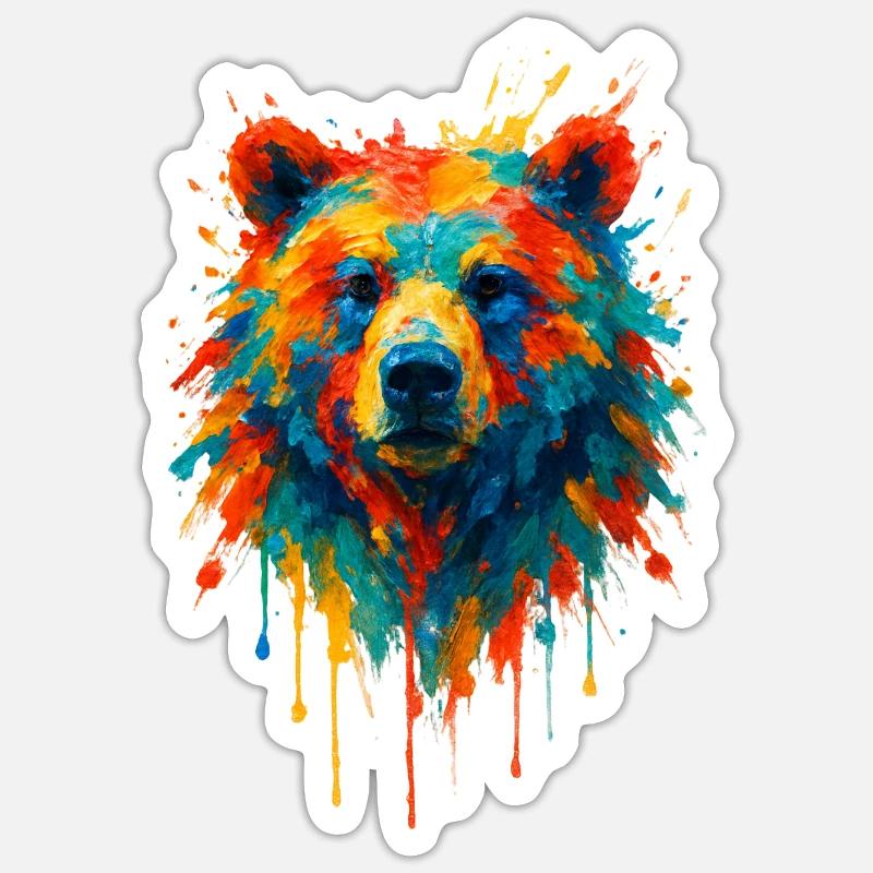 Ours en splatter peinture dynamique - Sticker taille S (10 x 10 cm) - blanc mat
