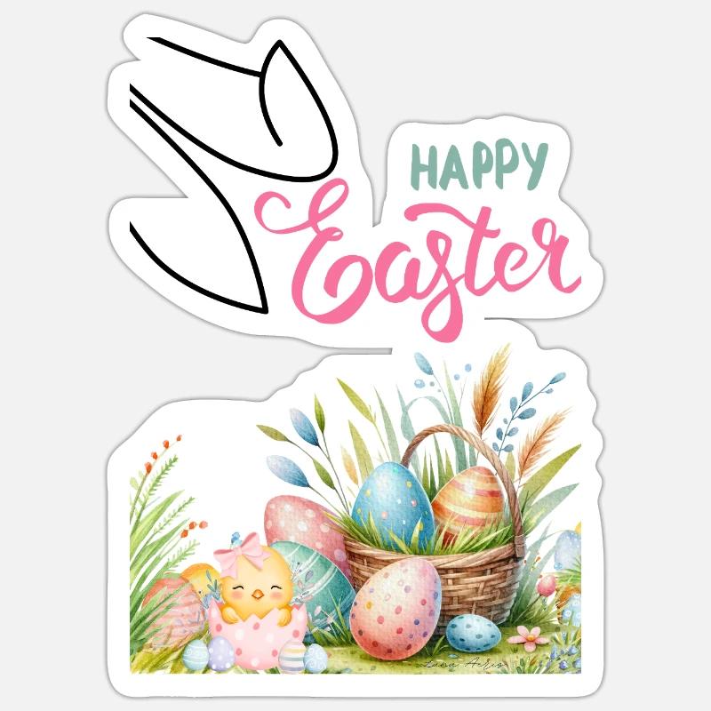 Pastel Easter Basket and Eggs - Sticker size S (10 x 10 cm) - white matte