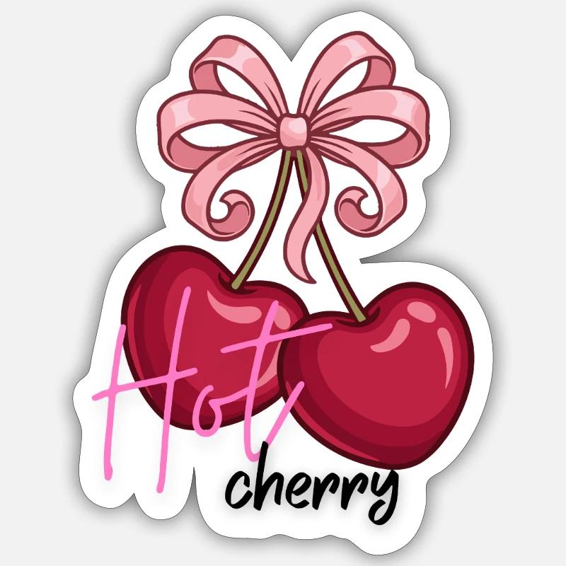 Cherry hearts with bow - Sticker size S (10 x 10 cm) - white matte