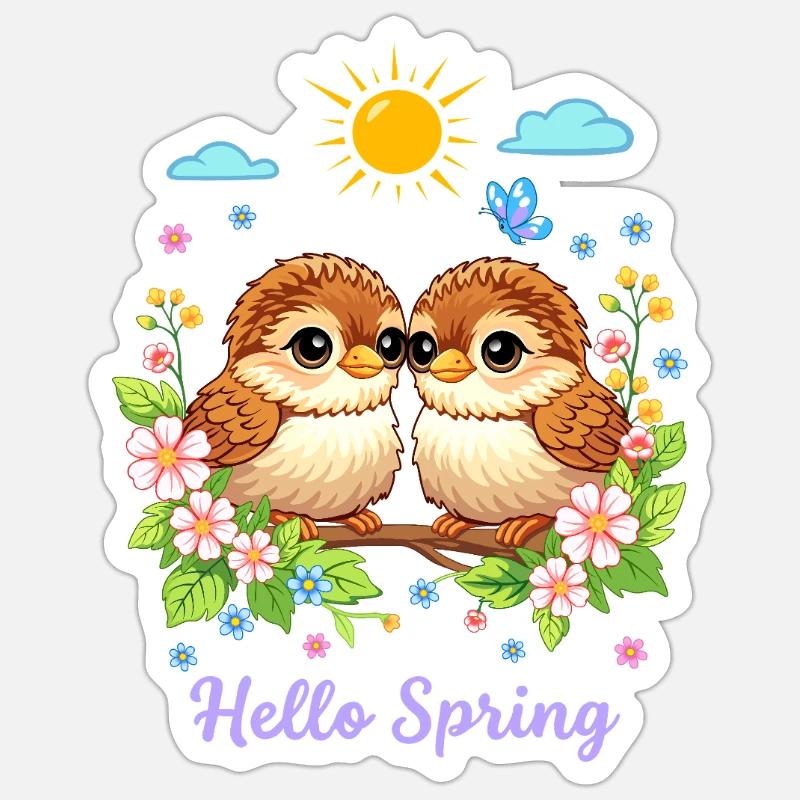 Oiseaux mignons - Sticker taille S (10 x 10 cm) - blanc mat