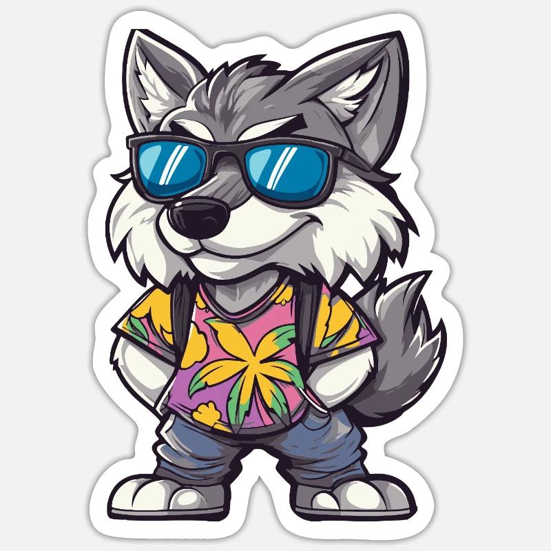 Vacances de Wolf Comic - Sticker taille S (10 x 10 cm) - blanc mat