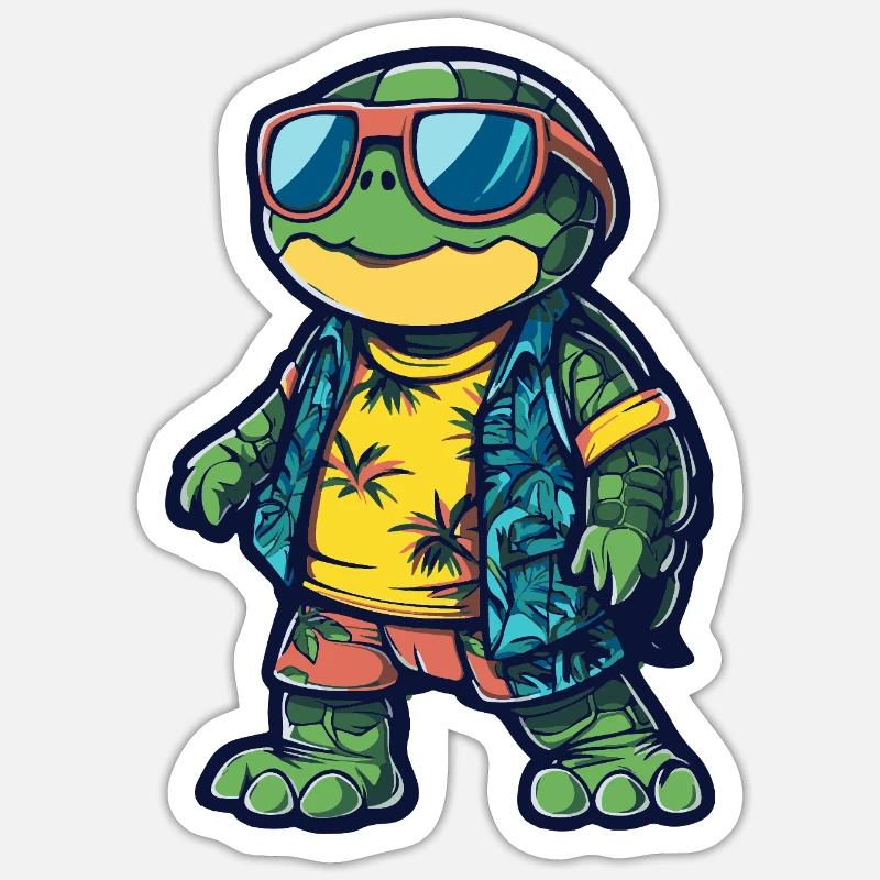 Turtle Comic Holiday - Sticker taille S (10 x 10 cm) - blanc mat