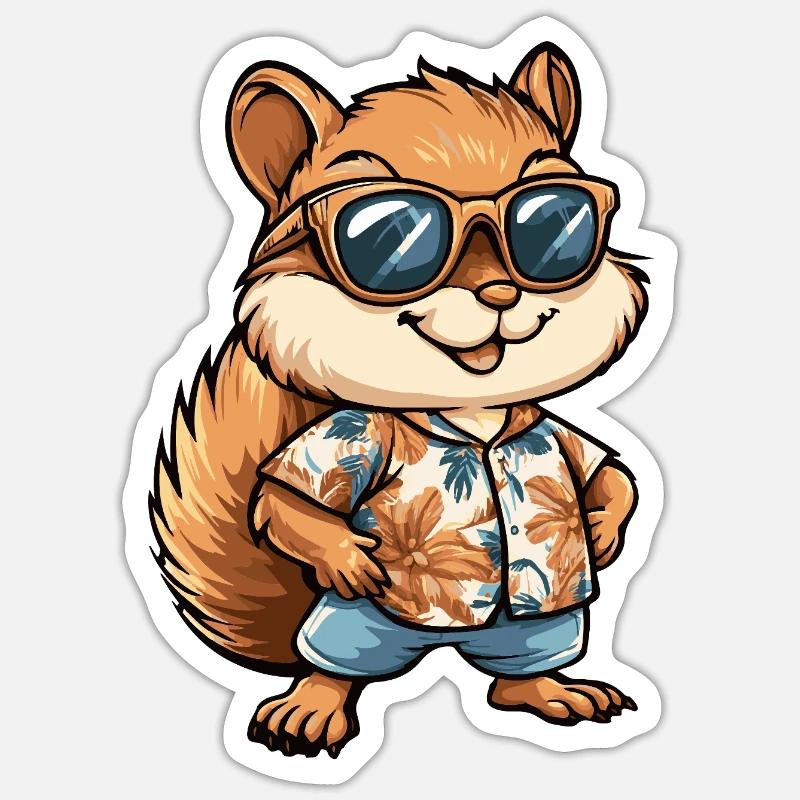 Eichhörnchen Comic Urlaub Sticker Größe S (10 x 10 cm)