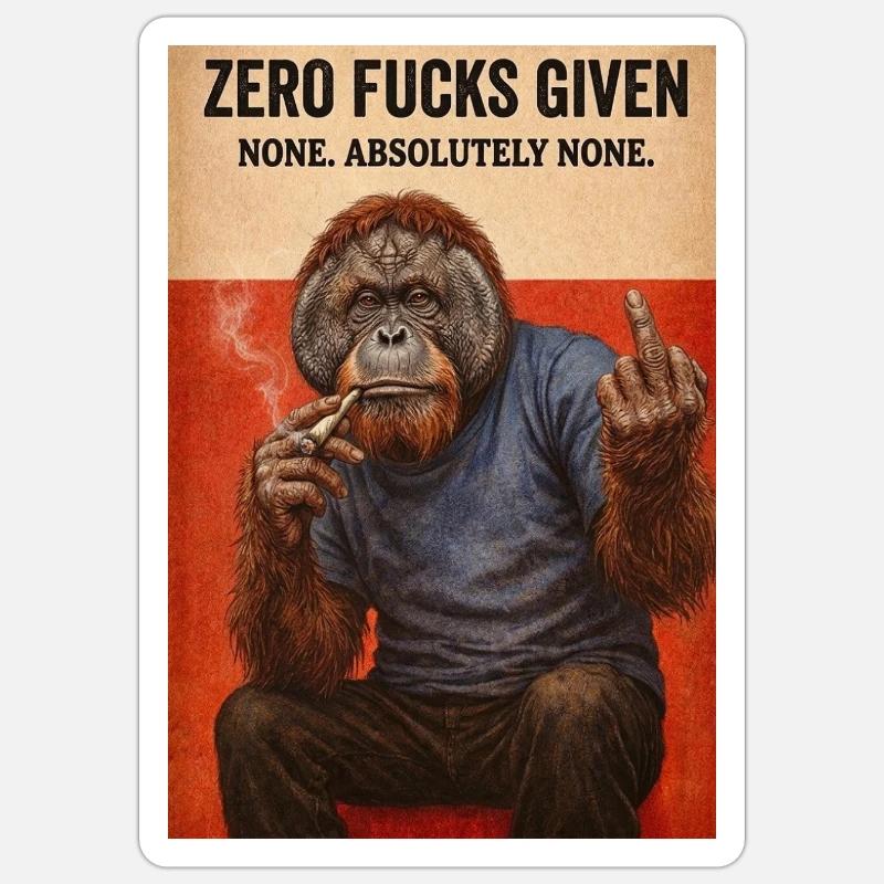 Zéro Fuck Given Ape - Sticker taille S (10 x 10 cm) - blanc mat