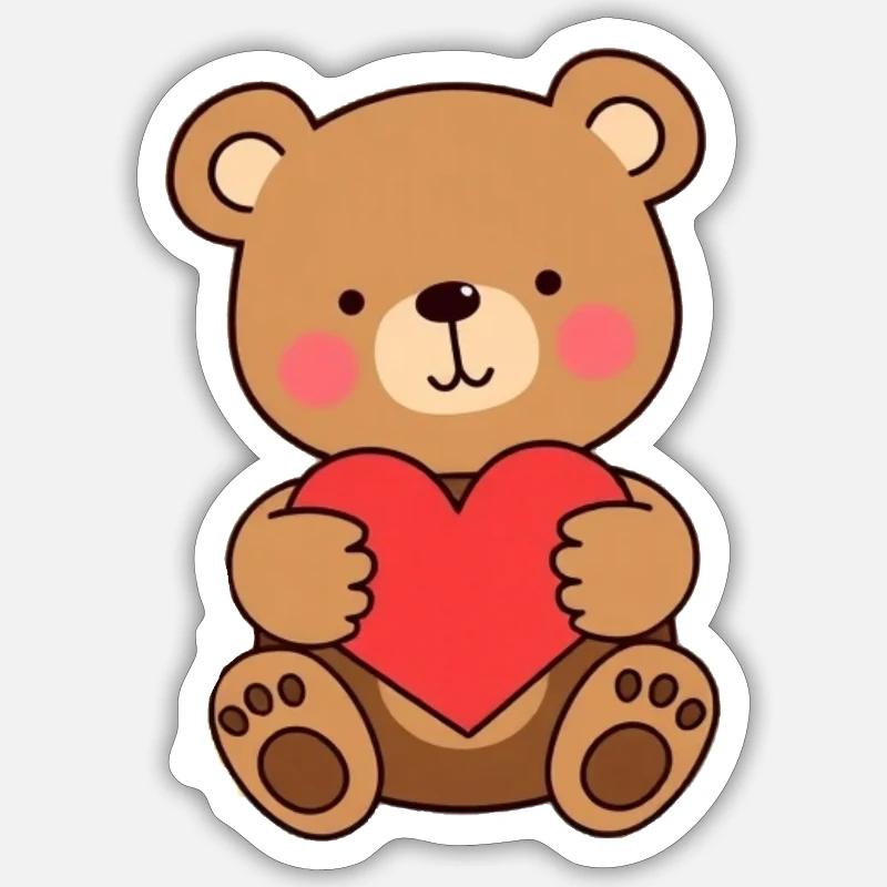 Bär mit rotem Herz Geschenk Mutter Muttertag Sticker Größe S (10 x 10 cm)