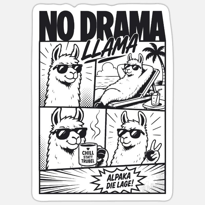 No Drama Llama Cool Alpaka Comic - Sticker Größe S (10 x 10 cm) - Mattweiß