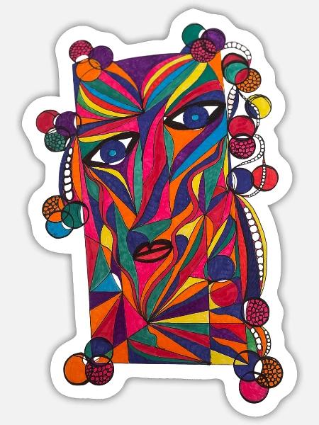 Farbenreiches Gesichts-Porträt- Martina Eßer - Sticker Größe S (10 x 10 cm) - Mattweiß